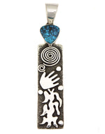 Alex Sanchez (b. 1969) - Navajo - Contemporary Kingman Turquoise and Sterling Silver Overlay Pendant with Hand and Cornstalk Design, 4.375" x 0.875"