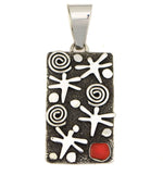 Alex Sanchez (b. 1969) - Navajo - Contemporary Coral and Sterling Silver Overlay Pendant with Dragonfly Design, 3" x 1.25"