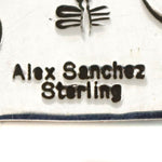 Alex Sanchez (b. 1969) - Navajo - Contemporary Kingman Turquoise and Sterling Silver Overlay Pendant with Dragonfly, Bear, and Hand Design, 3" x 1.25"