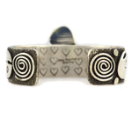 Alex Sanchez (b. 1969) - Navajo - Contemporary Kingman Turquoise and Sterling Silver Overlay Bracelet with Dragonfly, Bear, Hand, and Sunface Kachina Design, size 6.25