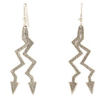 Jeff DeMent - Navajo - Contemporary Sterling Silver Tufa Cast French Hook Earrings with Double Lightning Strike Design, 2.5" x 0.75"