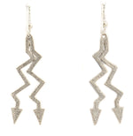 Jeff DeMent - Navajo - Contemporary Sterling Silver Tufa Cast French Hook Earrings with Double Lightning Strike Design, 2.5" x 0.75"