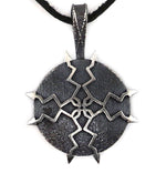 Jeff DeMent - Navajo - Contemporary Sterling Silver Tufa Cast Pendant with Lightning Design and Leather Cord, 2.5" x 1.75" pendant