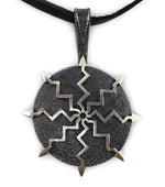 Jeff DeMent - Navajo - Contemporary Sterling Silver Tufa Cast Pendant with Lightning Design and Leather Cord, 2.5" x 1.75" pendant