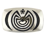 Anderson Koinva - Hopi - Contemporary Sterling Silver Overlay Man in the Maze Belt Buckle, 1.5" x 2.5"