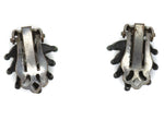 Zuni - Turquoise Needlepoint and Silver Clip-On Earrings with Feather Design c. 1940s, 0.625" x 0.5"