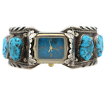 Navajo - Morenci Turquoise and Silver Watch Band c. 1970s, size 6.5