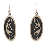 Darren Seweyestewa (b. 1965) - Hopi - Silver Overlay Kokopelli French Hook Earrings c. 1990s, 2.25" x 0.75"