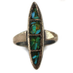 Navajo - Turquoise and Silver Channel Inlay Ring c. 1960-70s, size 5.25