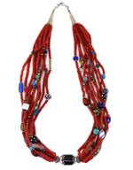Non-Native - 10-Strand Coral Beaded Necklace with Glass Trade Beads c. 1970-80s, 26" length