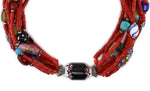 Non-Native - 10-Strand Coral Beaded Necklace with Glass Trade Beads c. 1970-80s, 26" length