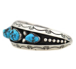 Fred Thompson (1921-2002) - Navajo - Morenci Turquoise and Silver Row Bracelet with Stamped Design c. 1950-60s, size 7