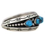 Fred Thompson (1921-2002) - Navajo - Morenci Turquoise and Silver Row Bracelet with Stamped Design c. 1950-60s, size 7