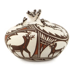 Noreen Simplicio - Zuni Polychrome Jar with Lizard Figures and Heartline Deer Pictorials c. 1990s, 2.75" x 3.375"