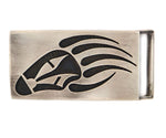Bernard Dawahoya (1937-2010) - Hopi - Silver Overlay Belt Buckle with Bear Claw Design c. 1980s, 1.125" x 2.125"
