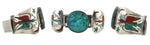 Attributed to Tommy Singer (1940-2014) - Navajo - Turquoise, Turquoise and Coral Chip Inlay, and Sterling Silver Bracelet with Peyote Bird Pictorial and Stamped Design c. 1970s, size 8.5