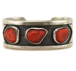 Navajo - Coral and Silver Row Bracelet c. 1950-60s, size 6.25
