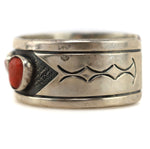 Navajo - Coral and Silver Row Bracelet c. 1950-60s, size 6.25