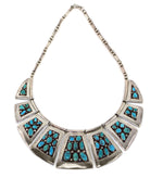 Patania Family Thunderbird Shop - Turquoise Cluster and Sterling Silver Choker Necklace c. 1950-60s, 16" length