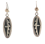 Bernard Dawahoya (1937-2010) - Hopi - Silver Overlay French Hook Earrings c. 1960s, 1.875" x 0.5"