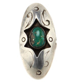 Navajo - Turquoise and Silver Ring with Shadowbox Design c. 1950s, size 7