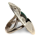 Navajo - Turquoise and Silver Ring with Shadowbox Design c. 1950s, size 7