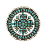 Zuni - Turquoise Cluster and Silver Pin c. 1960s, 3.25" x 3.25"