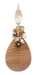Dana Busch - Pair of Cluster Drop Earrings with Petrified Sycamore Tree Wood, Rainbow Moonstone, Smokey Quartz, Pale Yellow Mother of Pearl, White Opal, Copper/Brown Freshwater Pearls, Brown Mystic Quartz and Sterling Silver