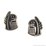 Stewart Dacawyma Tewawina - Hopi - Silver Overlay Post Earrings with Kachina Design c. 1970s, 1" x 0.75" (J15897-045)