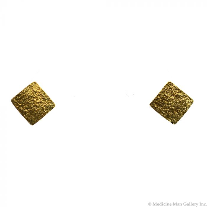 SOLD Charles Loloma - Hopi 18K Gold Sandcast Post Earrings c. 1980-81, 0.25" x 0.375"