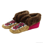 Alaskan - Beaded Leather Moccasins with Seal and Moose Fur c. 1950-60s, 5.5" x 10.5" x 4" (DW1375)