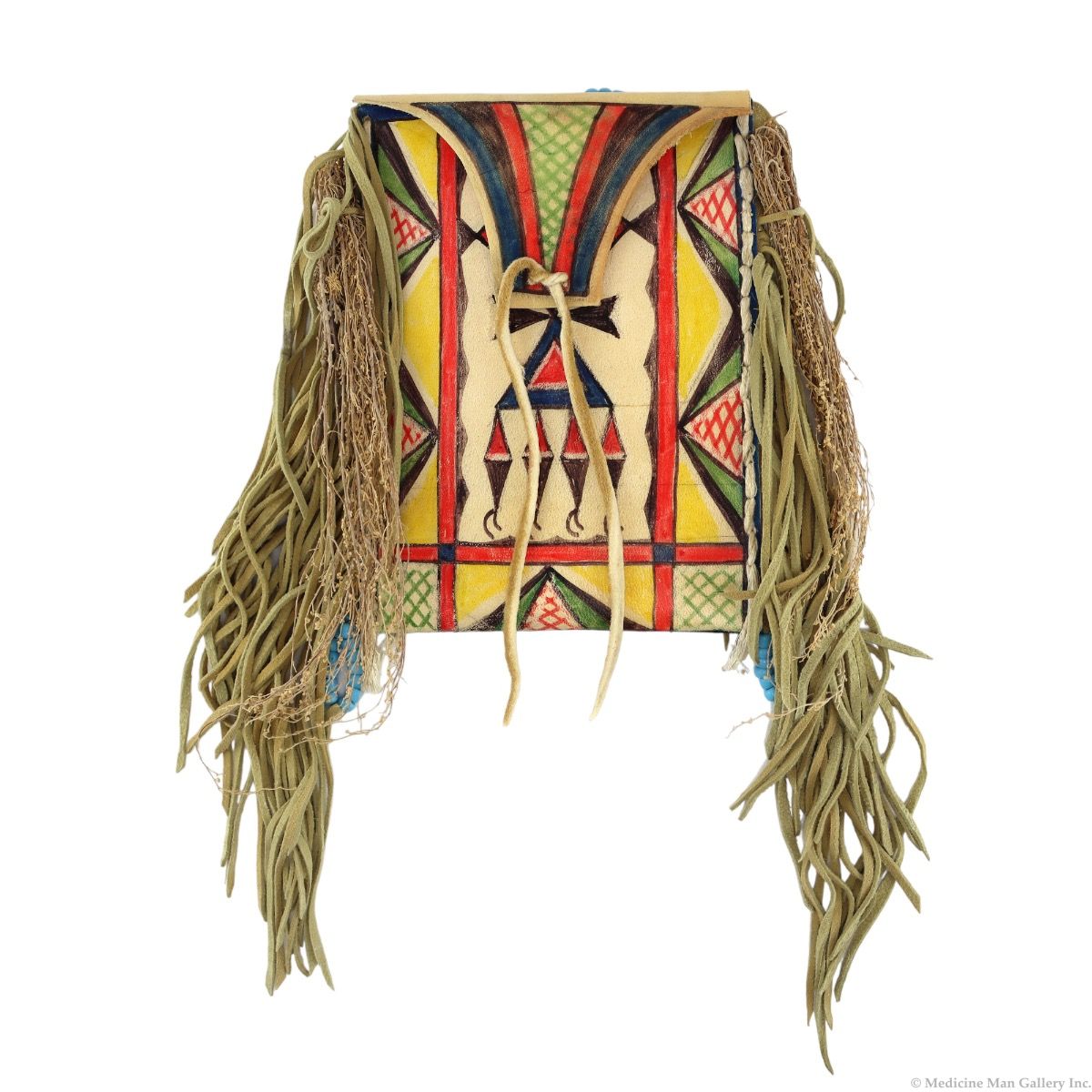 Joyce Growing Thunder - Assiniboine/Sioux Fogarty Parfleche Bag with Fringe c. 2000s, 14" x 9" (DW90105-0723-004)