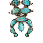 Navajo - Blue Gem Turquoise and Silver Squash Blossom Necklace c. 1950s, 29" length (J15987-021)