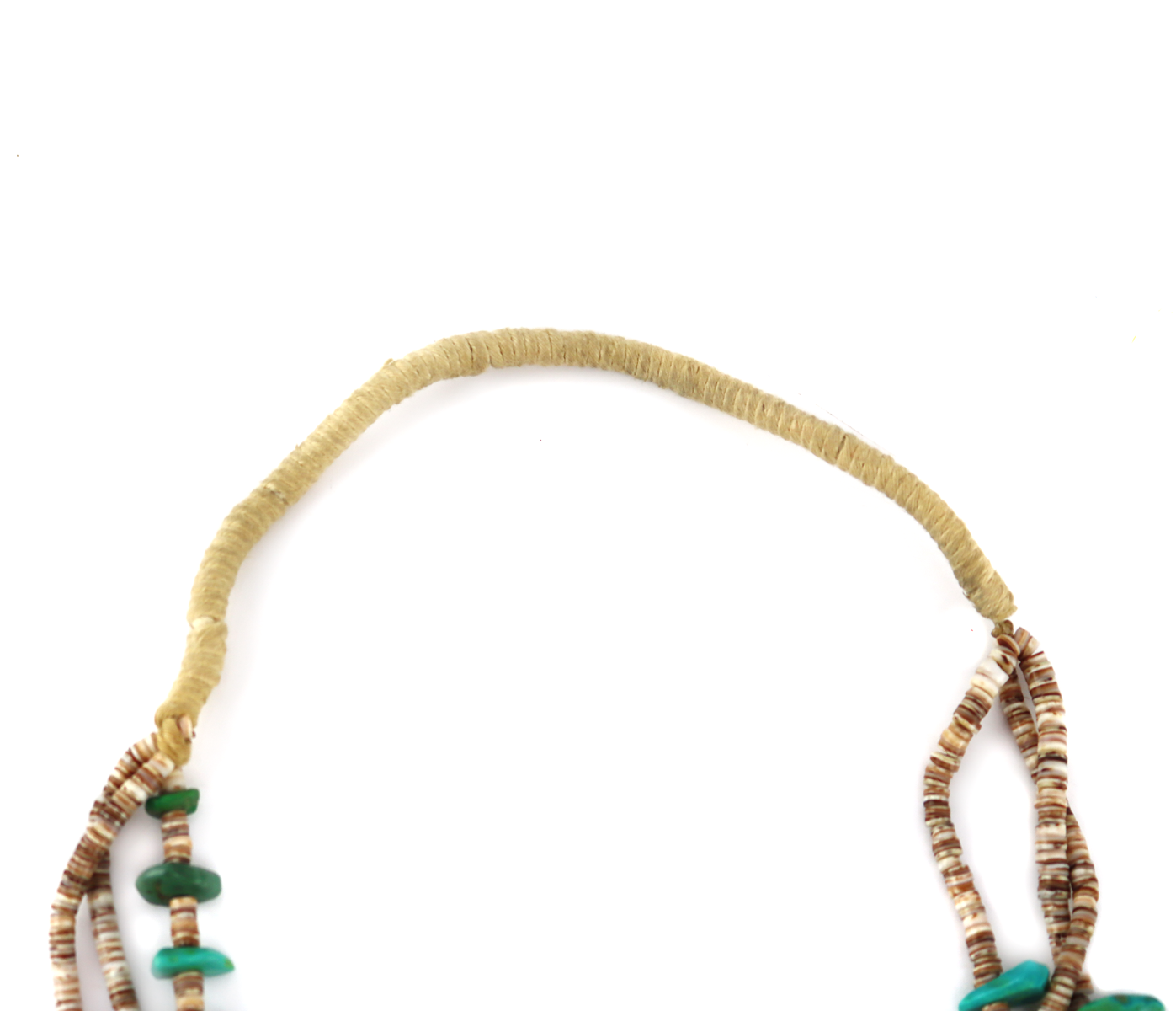 Navajo - 3-Strand Turquoise Nugget, Spiny Oyster, Coral, and Heishi Necklace with Jocla Pendants  c. 1920-40s, length 32" (J15987-023)