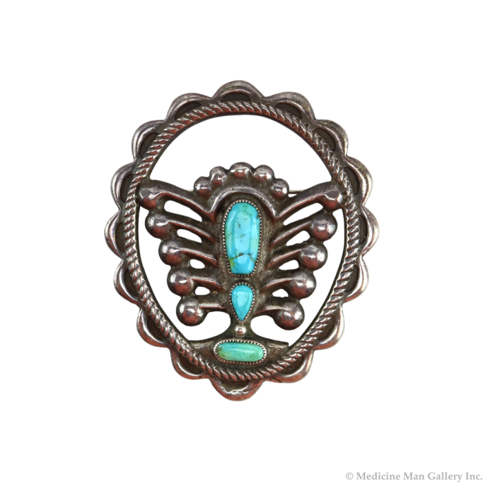 Navajo - Turquoise and Silver Pin c. 1940-50s, 2.375" x 2.125" (J15761)