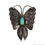 Navajo - Turquoise and Silver Butterfly Pin c. 1930-40s, 2.125" x 1.5" (J15907-019)