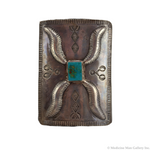 Navajo - Blue Gem Turquoise, Silver and Leather Ketoh with Stamped Design c. 1930s, 4.25" x 3" (J15986-CO-008)