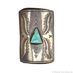 Navajo Turquoise, Silver Sandcast, and Leather Ketoh c. 1930s, 3.5" x 2.5" (J15181-CO-022)