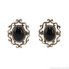 Mexican - Onyx and Silver Clip-on Earrings c. 1950-60s, 1.5" x 1.125" (J15900)