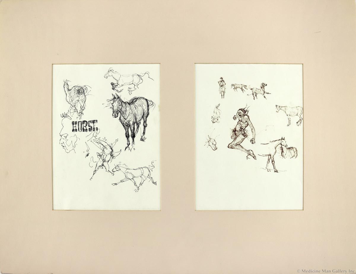 T. C. Cannon (1946-1978) - 2 Studies: "Horse Studies" and "Horse" (PDC90254C-0823-001)