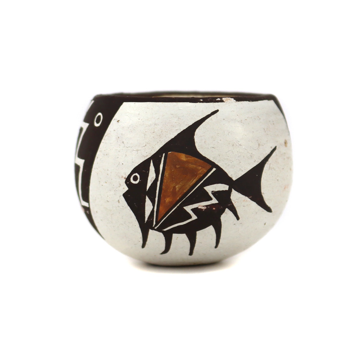Emma Lewis (1931-2013) Acoma Polychrome Jar with Fish Pictorial c. 1970s, 1.75" x 2" (P3754)