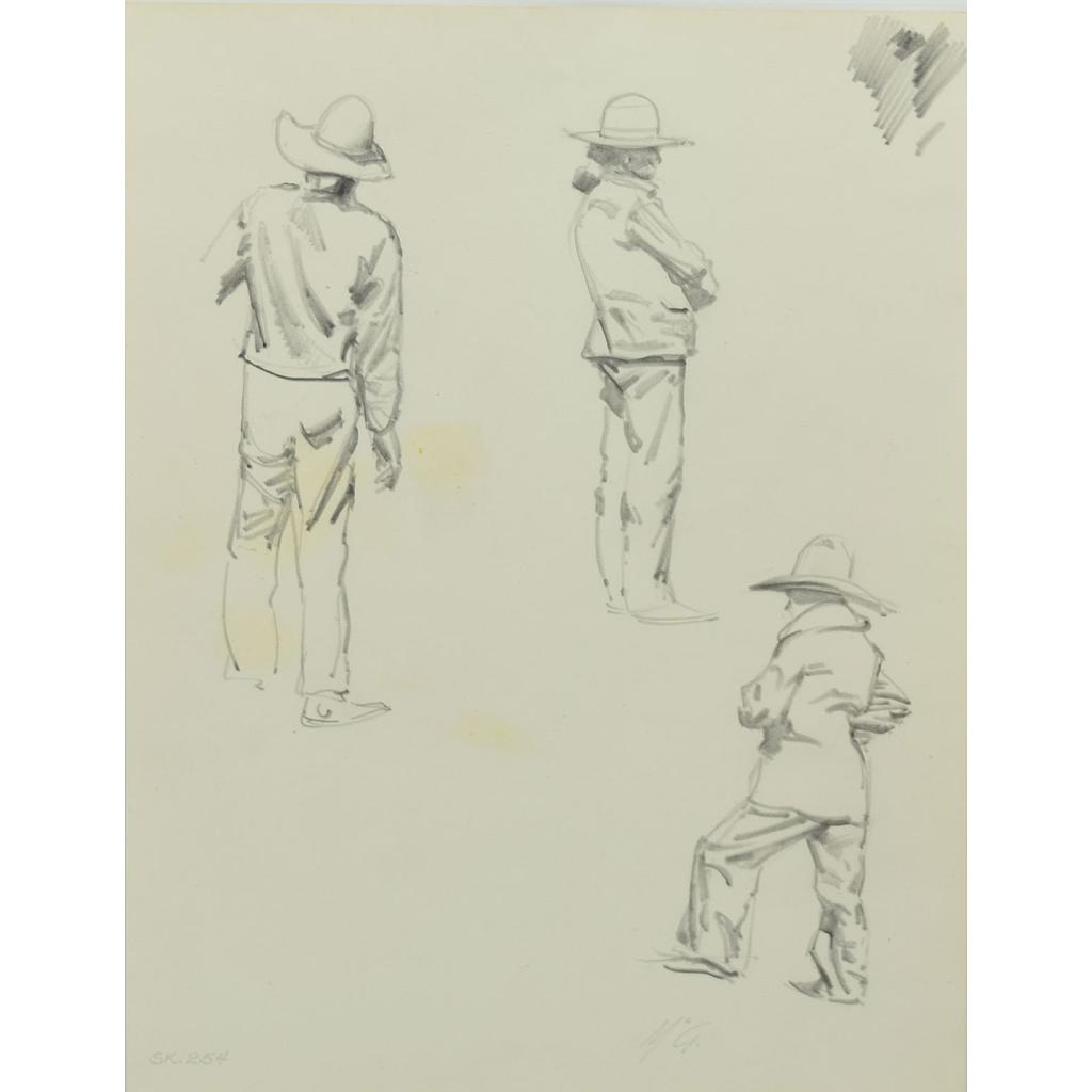 R. Brownell McGrew (1916-1994) - Number SK. 254, Three Navajo Men Standing (PDC90536-1220-018) (A Donation Goes to Adopt-A-Native-Elder Program with Purchase)