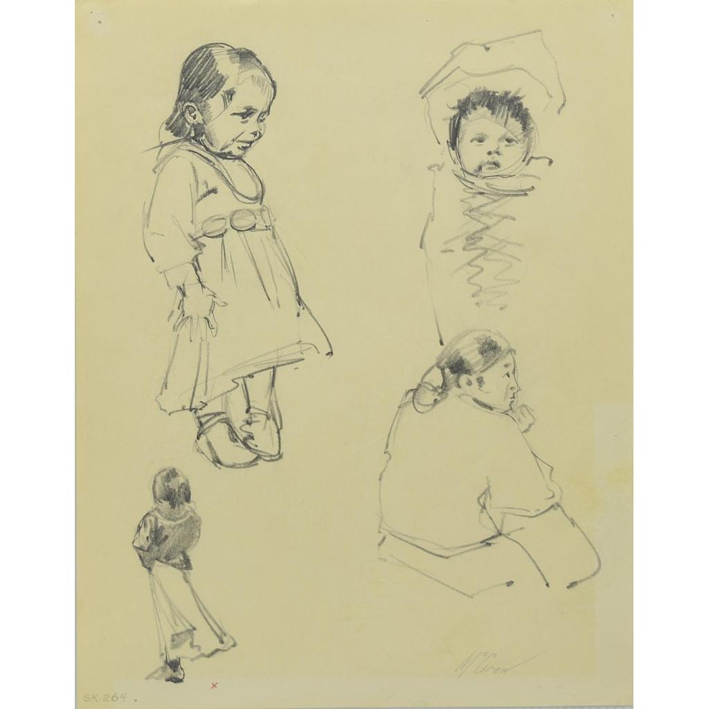 R. Brownell McGrew (1916-1994) - Number SK. 264, Navajo Figures, Two Children, One Baby in Cradleboard, One Adult (PDC90536-1220-041) (A Donation Goes to Adopt-A-Native-Elder Program with Purchase)