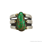 Joe O'Neill (Non-Native) and Falcon Trading Company - Contemporary Carico Lake Turquoise, Sterling Silver, and 22K Gold Fill Ring, size 11.5 (J15979)
