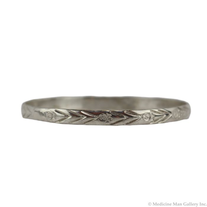 Origin Unknown - Silver Bangle with Stamped Design c. 1980s, size 8 (J15916)