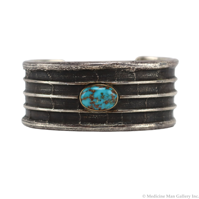 Frank Patania Jr. - Contemporary Turquoise, 18K Gold, and Sterling Silver Bracelet, size 6.75 (J91963-0823-001)