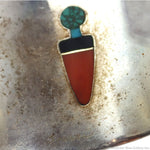 Sonwai (Verma Nequatewa) (b. 1949) - Hopi Contemporary Multi-Stone, Gold, and Sterling Silver Tufacast Bracelet, size 6.5 (J90640A-0823-004)