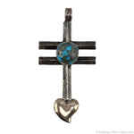 Kevin Yazzie - Navajo - Turquoise and Silver Tufacast Cross Pendant with Heart Design c. 1990-2000s, 2.5" x 1.5" (J15811-021)
