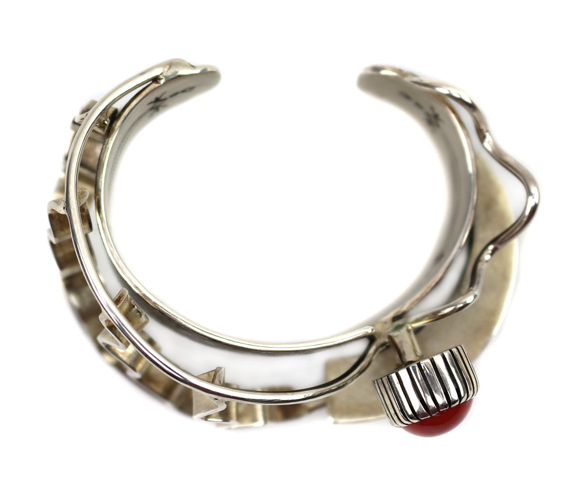 Michael Roanhorse (b. 1975) - Navajo Multi-Layered Contemporary Coral and Sterling Silver Bracelet c. 2007, size 6.125 (J90386B-0522-001)