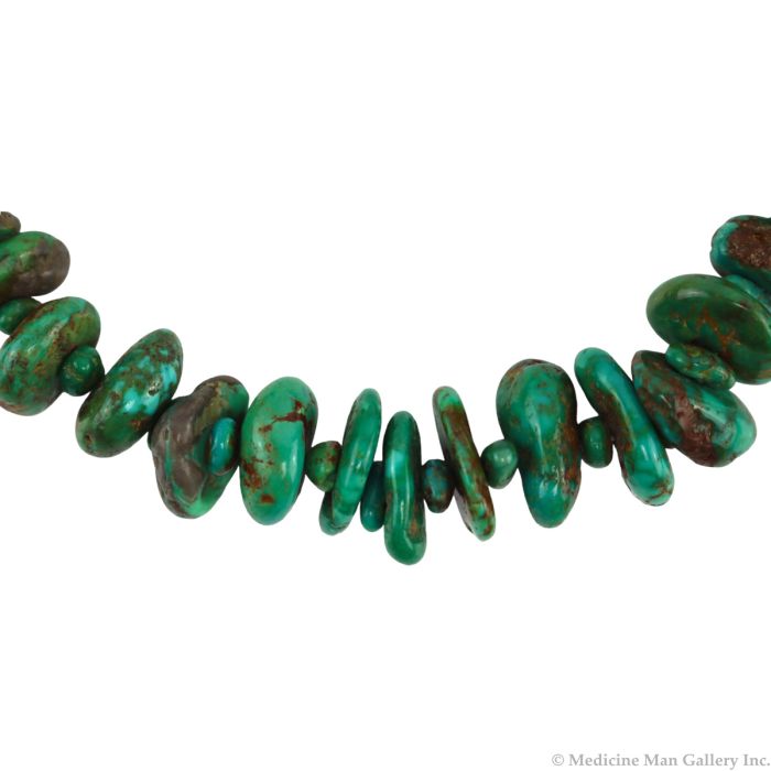 Navajo - Turquoise Nugget and Silver Necklace c. 1980-90s, 25" length (J15897-020)